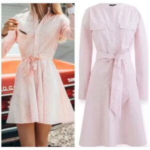 J. CREW Oxford Shirt Dress Pink & White Striped Preppy Academia Spring Size 16 E